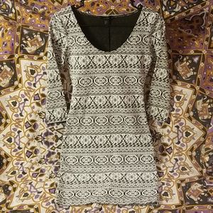 3/4 Sleeve Geometric-Print Bodycon Dress